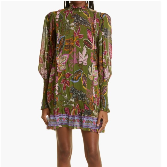NWT $260 FARM Rio Wild Jungle Long Sleeve Minidress in size Small!